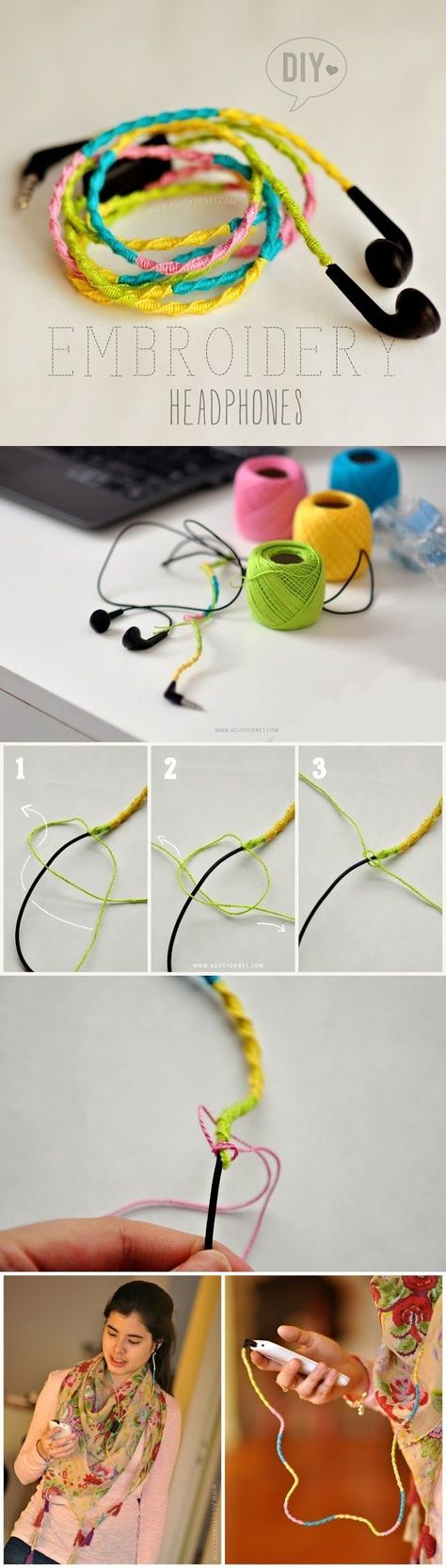 Teen Crafts Ideas and DIY Projects for Teens and Tweens - DIY Embroidery Headphones fun project for teens Projek Diy, Kerajinan Diy, Hantverk Diy, Diy Broderie, Astuces Diy, Kraf Diy, Diy Bricolage, Pola Gelang, Fun Diy Crafts