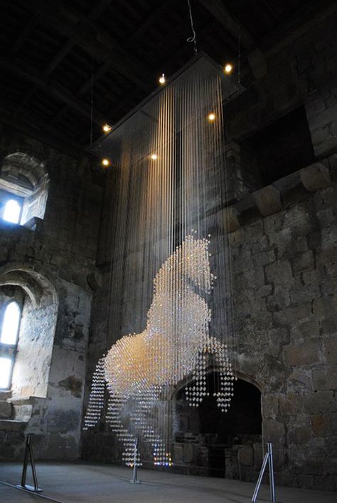 Installation Art...'Lucky Spot' by Stella McCartney. The crystal horse sculpture is suspended within a 14ft ceiling space, it's made of 8000 Swarovski crystals, photo by Denise Grayson. Horse Chandelier, Public Sculpture, Horse Decor, Horse Sculpture, Beautiful Chandelier, Chandelier Design, Sculpture Installation, Light Installation, Lighting Inspiration