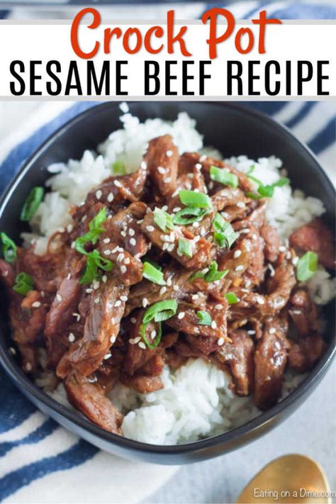 The kids love this Crock pot sesame beef recipe and the beef is tender and flavorful. The ginger is amazing with the brown sugar and beef for a tasty meal. Crockpot Asian Beef Recipes, Beef And Rice Slow Cooker Recipes, Shin Beef Slow Cooker, Sesame Beef Recipe, Slow Cooker Sesame Beef, Crock Pot Sesame Beef, Sesame Ginger Beef, Best Stir Fry Recipe, Sesame Seeds Recipes