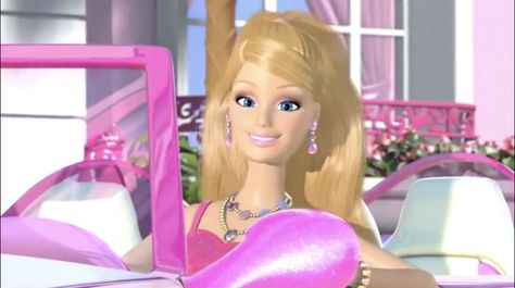 Barbie Driving, House Barbie, Dream House Aesthetic, Barbie Car, Barbie Funny, House Cartoon, Barbie Cartoon, Barbie Images, Versace Dress