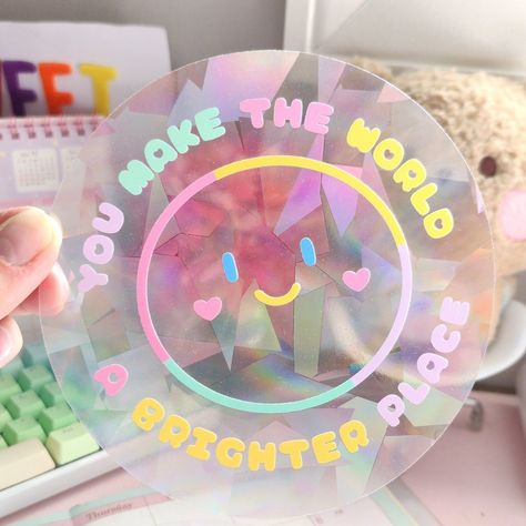 You make the world a brighter place suncatcher sticker, sticker, cute sticker, motivational sticker Sticker Crafts, Suncatcher Sticker, Sunny Window, Clever Halloween Costumes, Collection Ideas, Inspirational Stickers, Motivational Sticker, Sticker Ideas, Sticker Cute