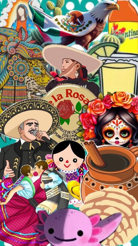 representación de la cultura y tradición mexica. comida, musica, baile, bebidas, animales y religión Dia De Muertos, Collage