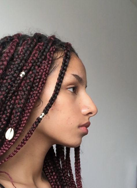 Pretty girl mixed black middle eastern ethnic nose big nose appreciation aesthetic box braids red hair burgundy box braids Side Profiles Big Nose, Native Nose Side Profile, Middle Eastern Nose Side Profile, Hooked Nose Makeup, Arched Nose Side Profile, Hooked Nose Aesthetic, Big Noses Aesthetic, Hooked Nose Side Profile, Middle Eastern Nose