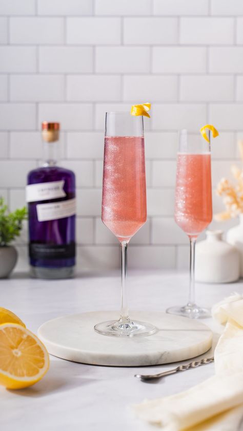 Pink Lady French 75, Empress Gin Champagne Cocktail, Empress Gin Prosecco Cocktail, Pink French 75, French 75 Cocktail Empress Gin, Gin Aesthetic, Empress Gin Cocktail, French 75 Recipe, Empress Gin