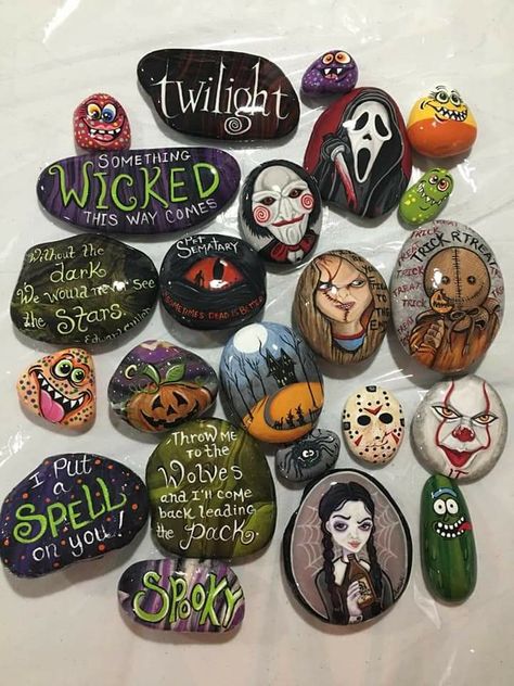 Horror Movie Painted Rocks, Horror Movie Crafts Diy, Horror Rock Painting, Painting On Clay, Horror Crafts, Movie Crafts, Mommy Birthday, Flower Pot Art, Diy Rock Art