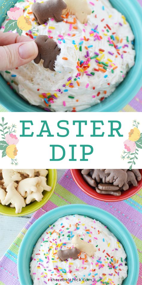 fluffy white creamy dip with sprinkles Easter Funfetti, Funfetti Dip Recipe, Easter Dips, Funfetti Dip, Easter Sweet Treats, Easter Deserts, Easter Food Appetizers, Easter Party Food, Dessert Dip