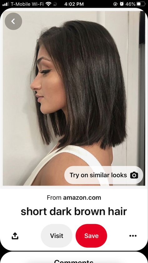 Dark Hair Lob Straight, Dark Short Hair With Layers, Dark Brown Lob Straight, Dark Brown Lob Haircut, Bluntcut Bob Brunette, Dark Brown Hair Short Haircut, Dark Hair Shoulder Length, Shoulder Length Hair Dark Brown, Dark Long Bob