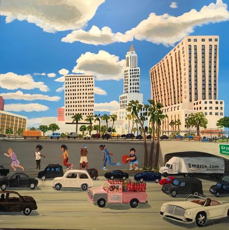 Diego Cardoso on Instagram: “LOS ANGELES..Acrylic on canvas #dtla #magicalrealism #hollywoodfwy” Los Angeles Illustration, Los Angeles Painting, Architectural Paintings, Instagram Los Angeles, Los Angeles Skyline, Artistic Ideas, Los Angeles Artist, Los Angeles Art, Architecture Painting