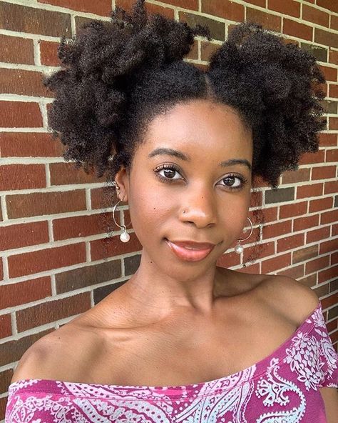 CurleeMe | Directory 🇺🇸🇨🇦 on Instagram: “Puff pigtails. My favorite ⠀ Reposting @brittanywebb__⠀ .⠀ .⠀ .⠀ .⠀ #curleeme #pigtails #twinpuffs #4chair #naturalhairblogger…” Poofy Short Hair, Puff Pigtails, Non Binary Haircuts Curly, Kehlani Short Hair, Two Afro Puffs, Afro Pigtails, Short Hair Black Hair, Shortish Hair, Hair Black Hair