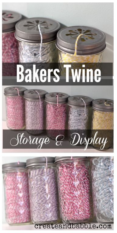 Organization can be pretty! Store and display bakers twine in jar. Daisy Lids in the full line of finishes at FillmoreContainer.com Repurposed Craft Storage, Mason Jar Craft Storage, Cheap Craft Room Storage Ideas, Tissue Paper Organization, Diy Craft Storage Ideas, Pretty Jars, Bead Containers, Craft Room Inspiration, Craft Storage Ideas