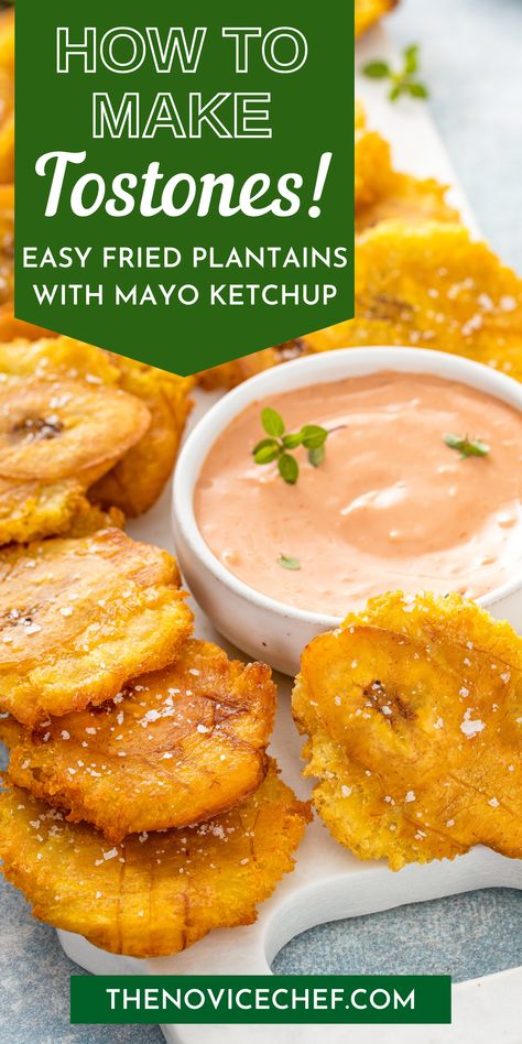 Portugese Recipe, Spanish Dinners, Stuffed Plantains, Ketchup Dip, Tostones Recipe, Fried Plantain Recipe, Belize Food, Hispanic Recipes, Fried Plantains