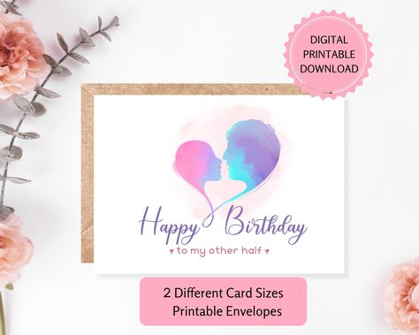 Boyfriend Birthday Printable Card | DIGITAL DOWNLOAD | Watercolor Art, Happy Birthday To My Other Half Greeting Card With Printable Envelope Printable Envelope, My Other Half, Happy Birthday To My, Printable Greeting Cards, Art Happy, Birthday Printables, Boyfriend Birthday, Other Half, Printable Cards