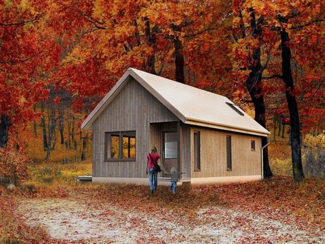 16’ X 32’ Kyka Cottage Plans from Small House Catalog Mother In Law Cottage, Scandinavian Cabin, Small Cabins, Small Cabin Plans, Cottage Plans, Tiny House Talk, Retirement Living, Small Cottages, Zip Codes