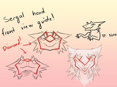 Front facing sergal Front Facing Dragon, Sergal Fursuit, Front Facing Poses Drawing, Head Tutorial, Head Drawing, Train Art, Art Folder, Anatomy Drawing, Dragon Drawing