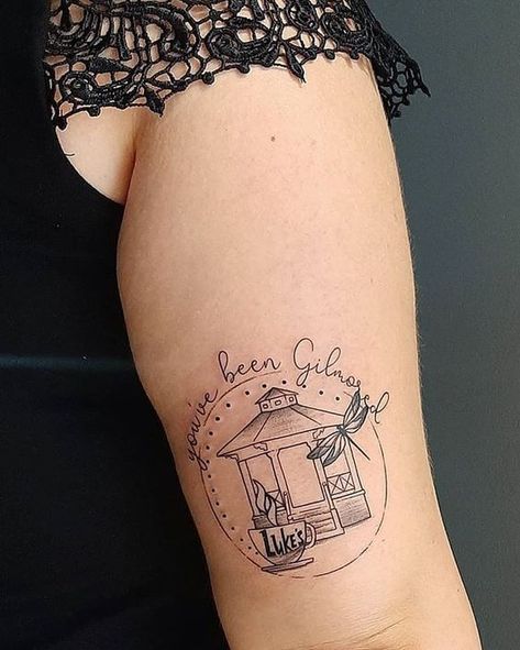 10 Gilmore Girl Tattoo Ideas That Would Earn Lorelai and Rory's Stamp of Approval — POPSUGAR Cute Small Womens Tattoos, Gilmore Tattoo Ideas, Scenic Tattoo Women, Mother Daughter Gilmore Girls Tattoos, Stars Hollow Tattoo, Childhood Home Tattoo Ideas, Gilmore Tattoo, New Girl Tattoo, Gilmore Girls Tattoo