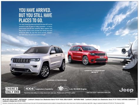 jeep-you-have-arrived-but-you-still-have-places-to-go-ad-times-of-india-delhi. Check out more Car Advertisement Collection at https://www.advertgallery.com/product-category/advertisements-by-category/automotive Jeep Poster, Car Print Ads, Car Advertisement, Graphic Design Cv, Car Banner, Car Advertising Design, Car Facts, Automobile Advertising, Ad Car