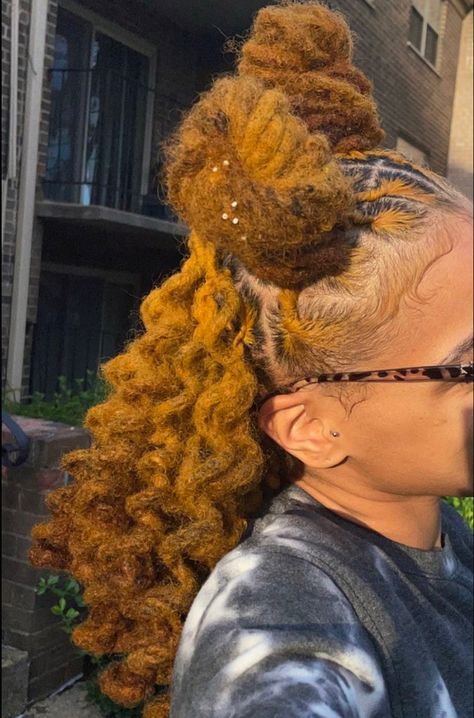 Short Loc Color Ideas Black Women, Birthday Loc Hairstyles, Black Women Loc Styles, Medium Length Loc Styles Updo, Locs With Peekaboo Color, Loc Hairstyles With Beads, Medium Loc Hairstyles, Lox Hairstyles, Creative Loc Styles