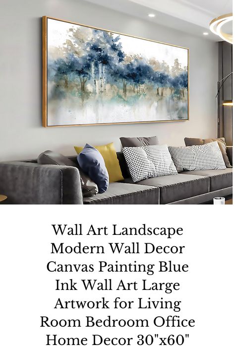 This cool artwork wall decor measures approx 30x60 inches(75x150cm); Size makes it a great seascape decor addition to your home. It comes with pre-installed hooks, you just need to measure the wall size and hang the art prints when it arrives. This modern wall art painting is made of high-quality canvas material to ensure durability, and we print with high-quality inks, never fade over time.Also wrapped in a wood frame that will last,tightly stretched to ensure the canvas won't crease and bend. Modern Wall Canvas, Canvas Painting Blue, Landscape Modern, Wall Art Landscape, Wall Decor Canvas, Wall Canvas Painting, Office Home Decor, Artwork For Living Room, Large Artwork