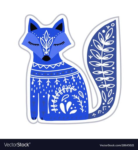 Linocut Folk Art, Fox Folk Art, Scandinavian Christmas Illustration, Scandinavian Folk Art Patterns, Nordic Illustration, Scandi Folk Art, Folk Art Animals, Scandinavian Illustration, Nordic Patterns