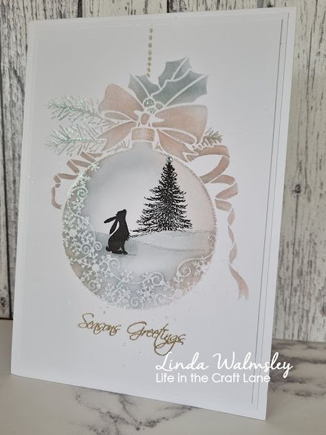 Life in the Craft Lane : More from World Cardmaking Day ........ Inkylicious Cards, Sweet Poppy Stencils, Lavinia Stamps Cards, Art Impressions Stamps, Stamped Christmas Cards, Christmas Card Ornaments, Ornament Card, Snowflake Cards, Lavinia Stamps