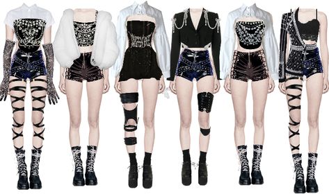 Kpop Group Stage Outfits Ideas, Kpop Group Stage Outfits, Shoplook Outfits Kpop, 6 Member Outfits, Kpop Outfits 6 Members, Stage Outfits 6 Members, K Pop Outfit Ideas, 6 Member Girl Group Outfits, 6 Member Girl Group