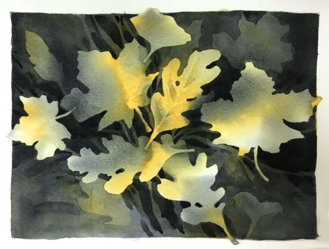 Negative Space Art Lesson, Negative Space Painting, Thomas Nozkowski, Negative Watercolor, Brenda Swenson, Leaf Illustrations, Watercolor Negative Painting, Watercolor Painting Easy, Beginning Watercolor