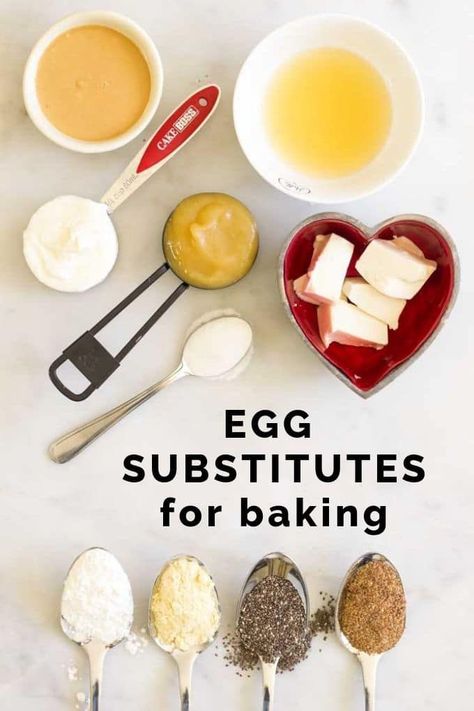 Egg substitutes for baking don't all work in the same way. Some are great for adding moisture, others are good binders and some provide leavening. The trick is having success with egg substitutes is to determine the purpose of the egg(s) in the recipe. This guide provides a range of egg substitutes and details what function they are best for and what recipes they work well in (pancakes, cookies, meatloaf, burgers, quick loaves, muffins, meringues etc) #eggalternatives #eggsubstitutions Substitute For Eggs, Egg Substitutes, Egg Substitute In Baking, Egg Alternatives, Egg Substitute, Common Food Allergies, Inside Cake, Egg Allergy, Egg Replacement