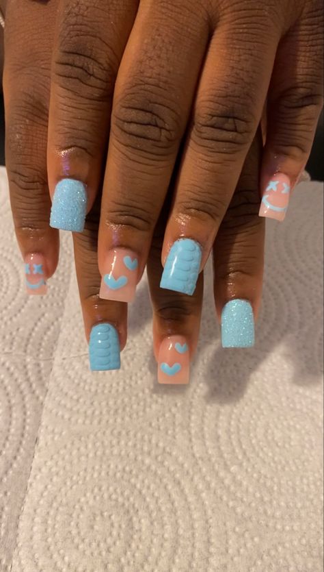 Cute Short Acrylic Nails Light Blue, Nail Ideas For Ten Year Olds, Blue Nails For School, Nails Ideas For Back To School, Cute Short Acrylic Nails For School Kids, Nail Ideas For 10 Yr, Acrylic Nails For Kids 9-10 Short, Cute Back To School Nails 7th Grade, Cute Nails For Back To School Short