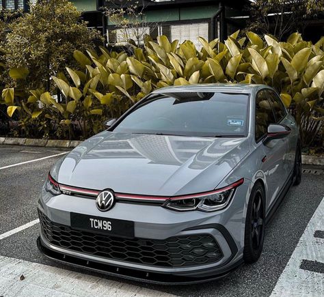 Low Mk8 GTI Nardo Gray #golfr #gti #vw #mk7 #wheel #stance #euro #vwvortex #decals Vw Golf R Mk7, Gti Car, Vw Racing, Vw Polo Gti, Polo Car, Golf 7 R, Gti Mk7, Gtr Car, Polo Gti