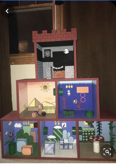 Diy wooden Mario castle Diy Mario Castle Cardboard, Mario House Diy, Mario Dollhouse, Mario Castle, Mario House, Nintendo Crafts, Super Mario Room, Video Game Crafts, Mario Crafts