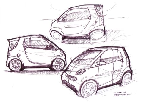 Smart Car_1 Simple Car Drawing, Mustang Drawing, How To Draw Cars, Draw Cars, Cartoon Car Drawing, Cool Car Drawings, Contour Drawing, Drawing Wallpaper, Industrial Design Sketch