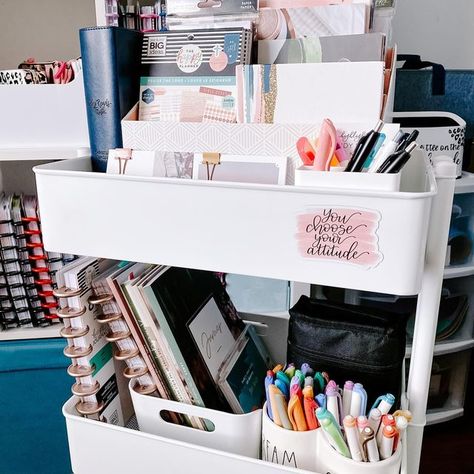 Cart Organization Ideas Bedroom, Bible Study Supply Organization, Bible Cart, Bible Storage, Bible Study Methods Ideas, Planner Cart, Cart Organization, Teacher Cart, Ashley Anderson