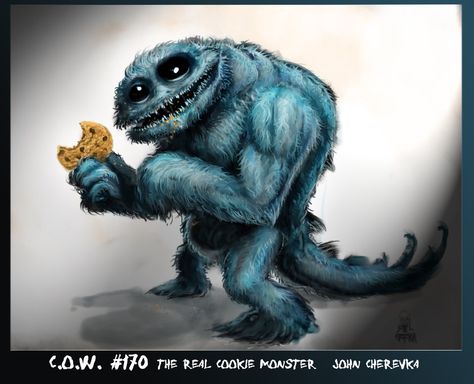 "The Real Cookie Monster" - I find this horrifying...  From skullbeast.deviantart.com on @deviantART Scary Cookie Monster, Cookie Monster Funny, Cookie Monster Party, Monster Cookie, Realistic Cartoons, Mythical Monsters, Real Monsters, Dark Disney, Scary Monsters