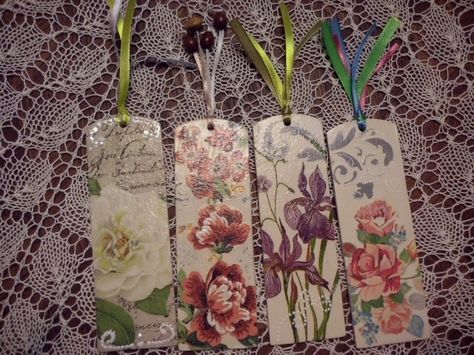 Decoupage Bookmarks, Bookmark Ideas, Bookmarks Handmade, Altered Art, Decoupage, Card Making, Gift Wrapping, Tags, Pins