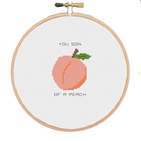 Peach Cross Stitch Pattern, Peach Cross Stitch, Peach Embroidery, Cross Stitch Projects Ideas, Funny Cross Stitch, Food Pun, Funny Cross Stitch Patterns, Nature Cross Stitch, Animal Cross Stitch Patterns