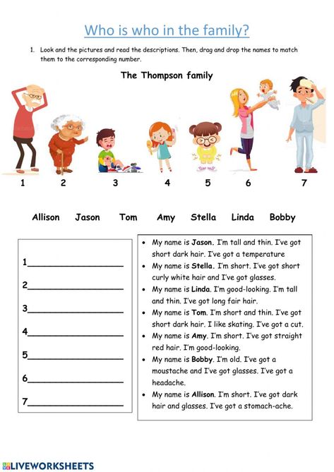 Describing People Worksheet For Kids, There Is There Are, Physical Therapy Quotes, Physical Therapy Humor, English Primary School, Describing People, English For Kids, Family Worksheet, English Activities For Kids