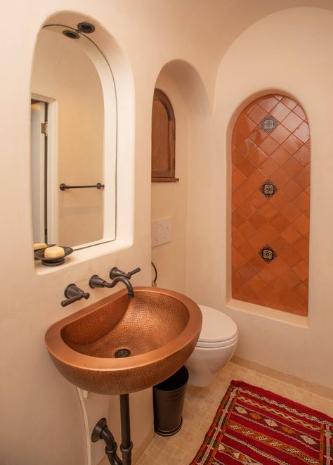 Colonial Revival Bathroom, 1/2 Bathroom Ideas, Spanish Colonial Bathroom, Spanish Bathroom Ideas, Spanish Bathrooms, Colonial Bathroom, Spanish Bathroom, Spanish Revival Home, Elizabeth Street