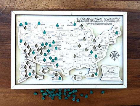 National Park Checklist, Map With Pins, National Park Patches, National Park Map, National Park Gifts, Welcome Home Gifts, National Parks Map, Wooden Map, Personalized Banners