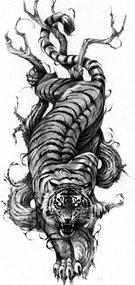 Tiger Tattoo Back, White Tiger Tattoo, Jungle Tattoo, Japanese Tiger Tattoo, Tiger Tattoo Sleeve, Big Cat Tattoo, Jaguar Tattoo, Japanese Tiger, Bamboo Tattoo