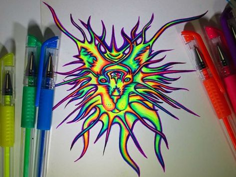 Black Paper Drawings, Gel Pen Doodles, Blacklight Art, Gel Pen Art, Sharpie Drawings, Pen Doodles, Coloring Drawing, Acid Art, Trippy Drawings