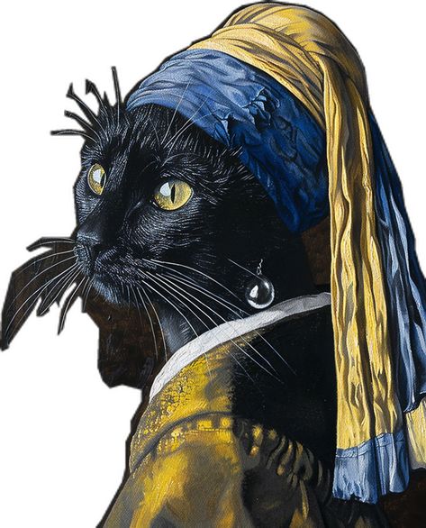 #BlackCat #PearlEarring #ClassicPaintingStyle #4:5AspectRatio #TheCandie Famous Paintings With Cats, The Pearl Earring Painting, Pearl Earring Painting, Earring Painting, Famous Art Paintings, Wallpaper Tablet, Black Kitties, Cat Portrait Painting, Inspirational Digital Art