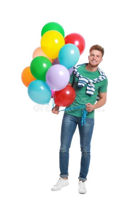 Young man holding bunch of colorful balloons. On white background #Sponsored , #SPONSORED, #Paid, #man, #bunch, #white, #holding Holding Balloons Drawing, Balloons Drawing, Picture Of A Man, Holding Balloons, Clown Paintings, Colorful Balloons, Colourful Balloons, Icons Design, Design Logo