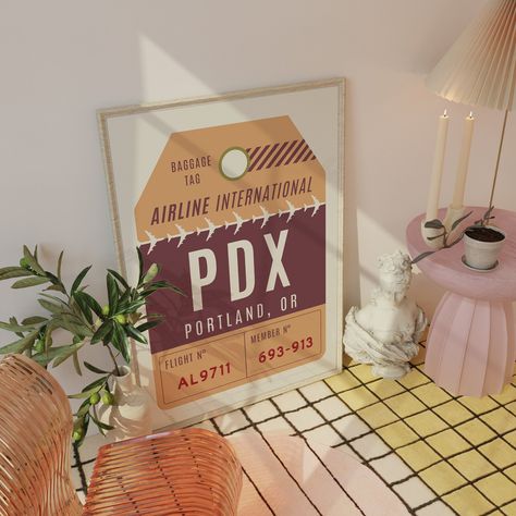 Portland Luggage Tag Print PDX Poster Vintage Travel Prints - Etsy Nashville Art Prints, Yellowstone Poster, Tennessee Poster, Nashville Airport, Vintage Luggage Tags, Condo Decor, Jackson Hole Wyoming, Brown Home Decor, Poster City