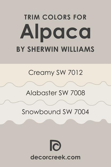 Trim colors for SW 7022 Alpaca Sw 7012 Creamy, Sw Alpaca, Sw 7004 Snowbound, Sw 7008 Alabaster, Foyer Paint Color Ideas, Alpaca Sherwin Williams, Sw Alabaster, Sherwin Williams Creamy, Foyer Paint Colors