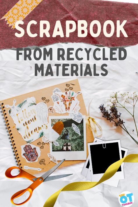 Recycled Scrapbook Ideas, Scrap Booking Idea For Kids, Make A Scrapbook, School Folders, Scrapbook Pictures, How To Make Scrapbook, Scrapbook Materials, Kids Journal, Recycled Items