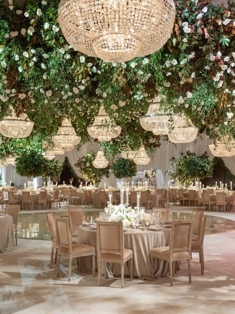 Wedding Ballroom Decor, Royal Wedding Aesthetic, Wedding Dinner Table Setting, Chandelier Wedding Decor, Neutral Wedding Decor, Ballroom Wedding Reception, Mindy Weiss, Wedding Ceiling, Indoor Wedding Receptions