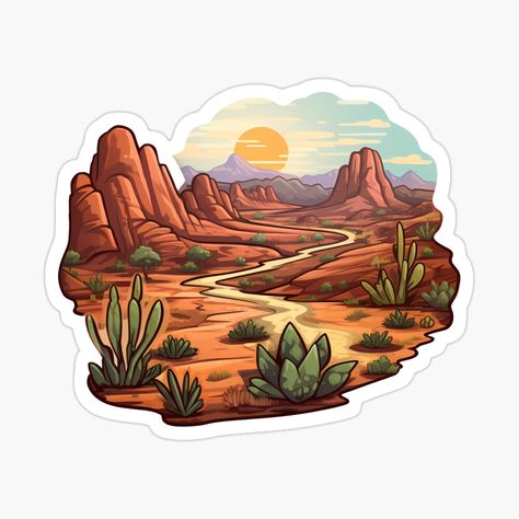 Get my art printed on awesome products. Support me at Redbubble #RBandME: https://www.redbubble.com/i/sticker/Southwest-Desert-Scene-by-gorff/147944801.EJUG5?asc=u Desert Stickers, Desert Theme, Arizona Style, Desert Scene, Southwest Desert, Scene Design, Top Artists, Science Poster, Sticker Design