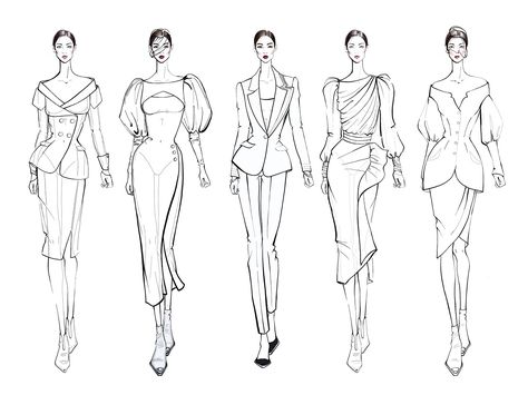 Project VIP Office Wear Sketch Fashion Illustrations, Blazer Sketch Fashion Illustrations, Versace Fashion Illustration, Fashion Show Illustration Runway, Fashion Sketch, Runway Sketches Illustration, Fashion Illustration Template, Digital Fashion Illustration, Design Studio Workspace