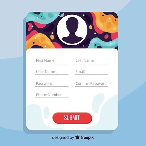 Modern registration form template with f... | Free Vector #Freepik #freevector #registration-form #register-form #form #registration Registration Form Design, Registration Form, Form Template, Man Movies, Form Design, Graphic Editing, Flat Design, Vector Photo, First Names