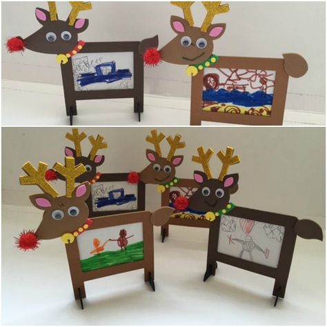 Reindeer Frame Craft, Reindeer Picture Frame, Reindeer Photo Craft, Christmas Frame Ideas, Reindeer Photo, Ornaments Diy Kids, Photo Frame Crafts, Picture Frame Crafts, Clay Crafts For Kids